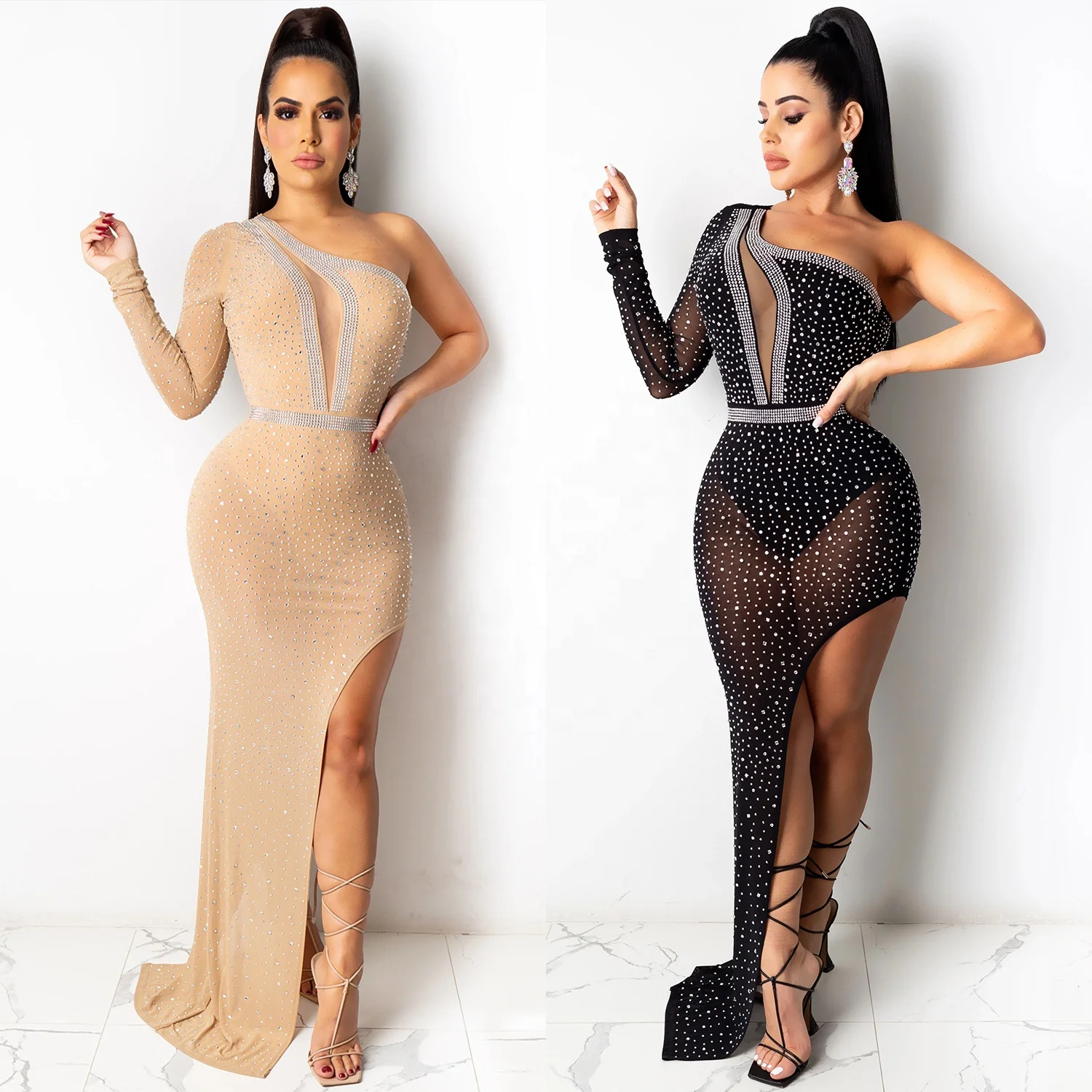 

MT64-5028 2021 in stock hot sale women's Party nightclub dress mesh rhinestone slip dress women evening dress