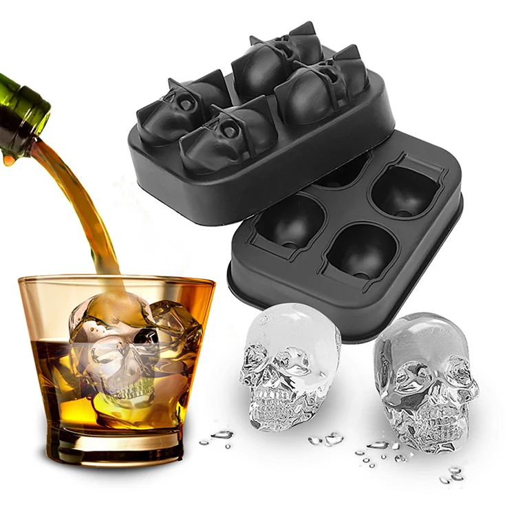 

Easy Release Reusable Skull Shape Silicone Ice Cube Tray Mold Maker For Chilling Wine Beverage Juice Soup, Black