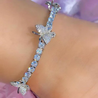 

2021 New Gold Silver Color Ankle Bracelet Flashing Crystal Tennis Anklet Butterfly Anklets for Women