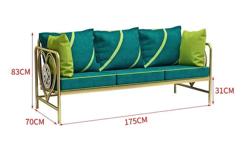 Nordic modern light luxury ins style flannelette sofa simple clothing store living room leisure metal frame sofa