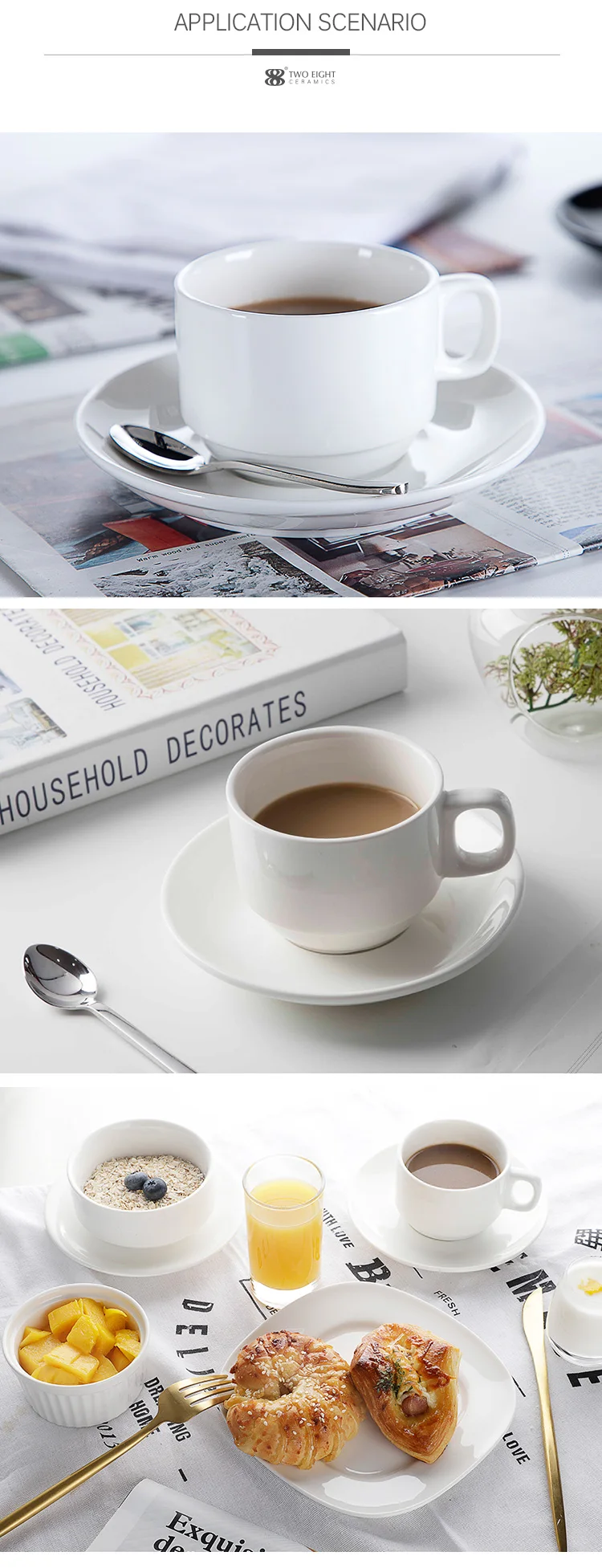 product-2019 Hot Sale Restaurant Cafe Bar Tea Cup Sets, Reusable Coffee Cup,Porcelain Ceramic White -1