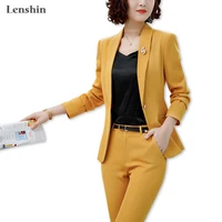 

Lenshin 2 Pieces set Shawl Collar Straight and Smooth Formal Pant Suit Office Lady Uniform Designs for Women Business Work Wear