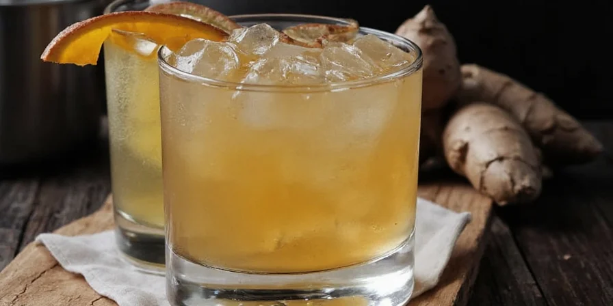 Finished highball with ginger garnish and spice accents