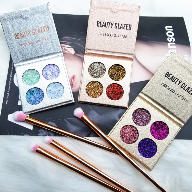 

4 colors private label eyeshadow Palette Pigment glitter shimmer shining beauty make up hot sale sweat proof Easy to wear