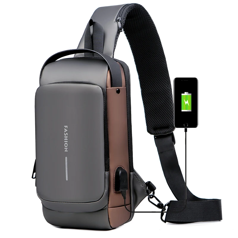 

Waterproof Anti Theft Chest Bag USB Crossbody Sling Bags For Men Single Shoulder, Black, gray&gold, black&gold