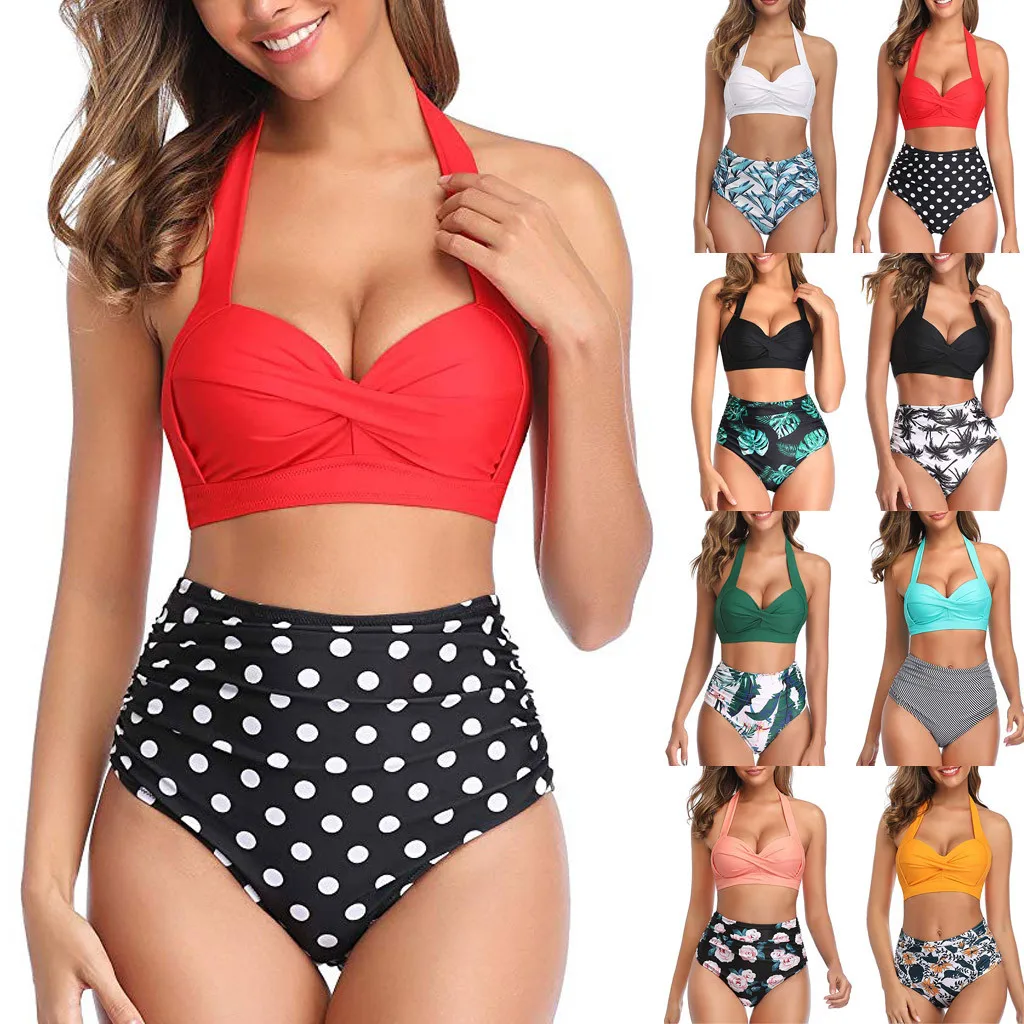 

hot selling swimsuit beach wear Fashion Sexy Digital Printed High Waist two piece Bikini