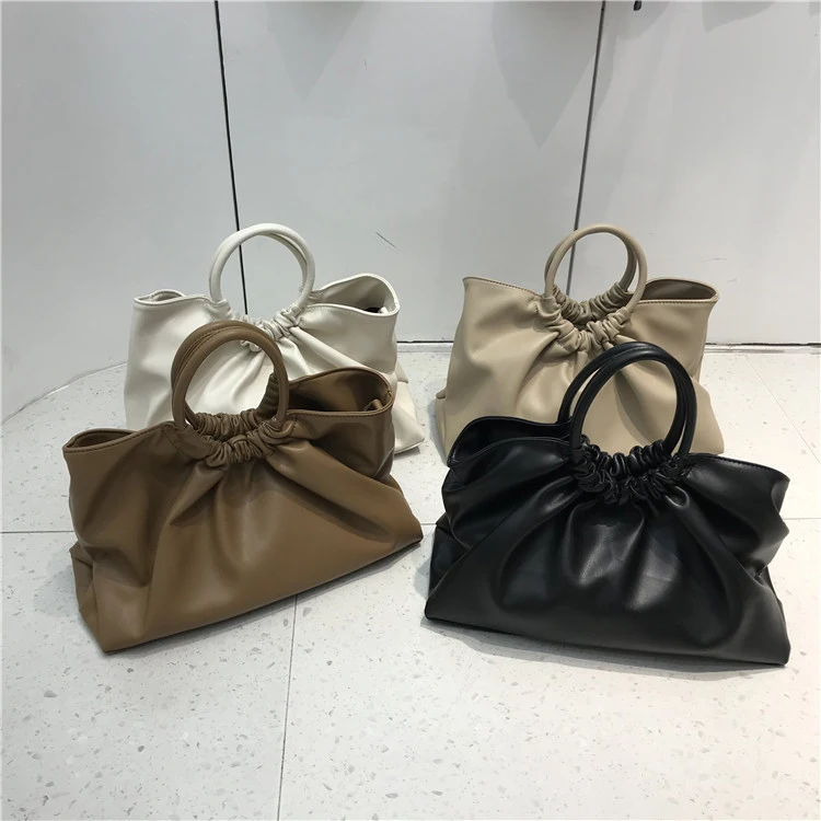 

Eg336 New products Ruffles Round Handle Soft Shoulder Bags luxury leather ladies handbags for women wholesale