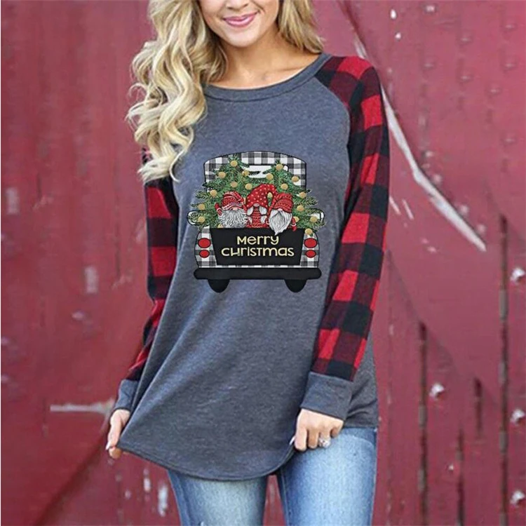 

2020 custom logo printing Women Long Sleeve Celebration Christmas T shirt
