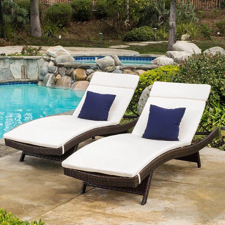 
Rattan Loungers Aluminum Frame Chaise Lounge Patio Wicker Outdoor Sun Lounger 