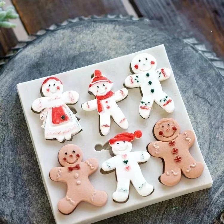 

Christmas Gingerbread Man Christmas Series Silicone Mold Fondant Cake Mold Chocolate Candy Clay Mold Kitchen Cooking Tools, White, pink