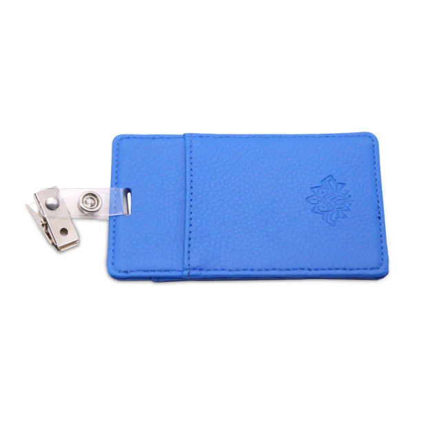 

hot sale open face id working card retractable leather two sided badge holder, Blue