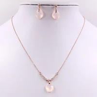 

Top sell fashion rose gold plated facet moonstone drop pendant necklace and earrings jewelry sets for women