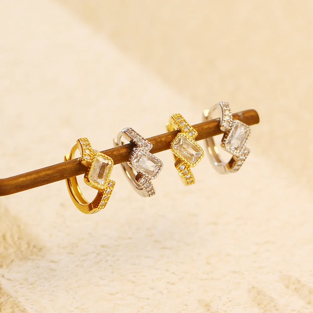 NEW Wholesale Fashion Jewelry 925 Sterling Silver Geometry square Cz Zircon Gold Plated Hoop Earring Jewelry for Women