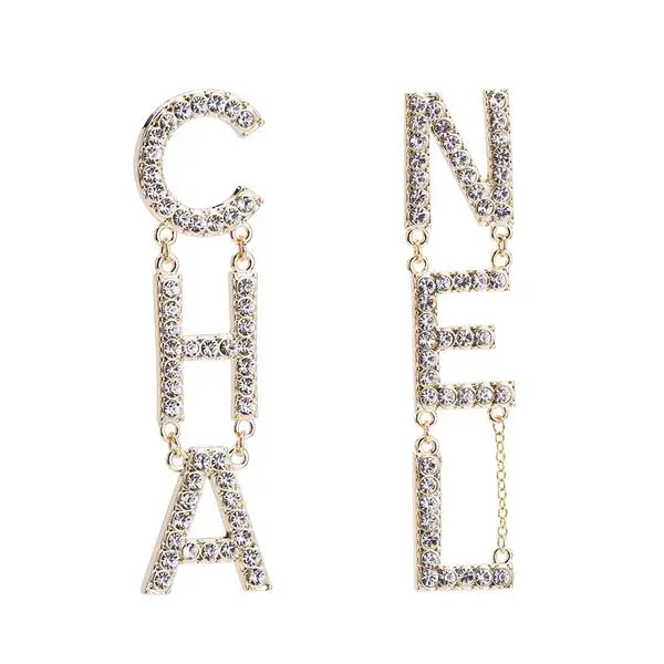 

2021 Trendy Alloy Metal Real Gold Plated Full Rhinestone Letter Earrings For Women Jewelry, Golden