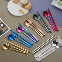 

Wholesale Korean Style 304 stainless steel cutlery set Symphony gold-plated solid Black chopsticks fork spoon