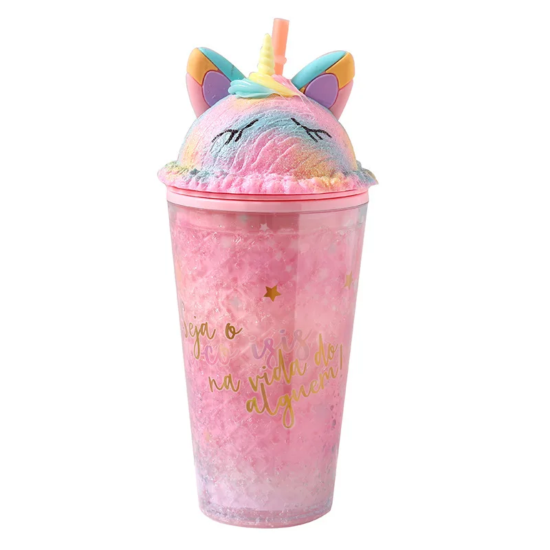 

Summer New Style Ice Cream Ice Cup Cartoon Cute Creative Plastic Straw Cup Student Water Unicorn Cup Unicorn Mug Outdoor Tumbler, Customized color