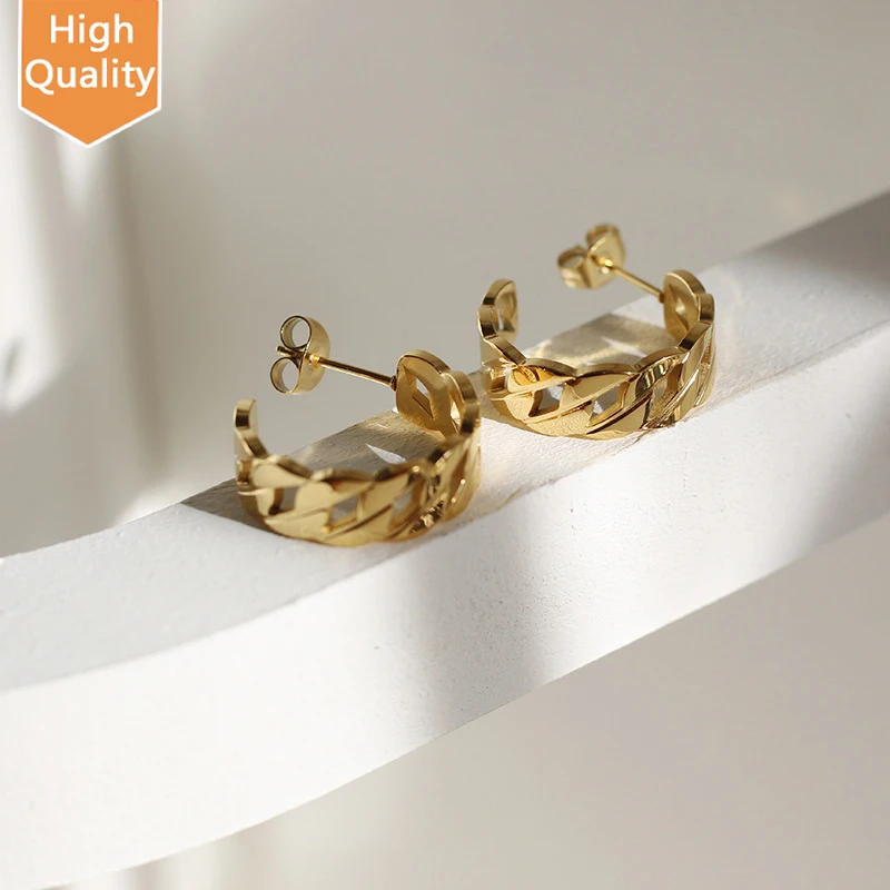 

2021 Trendy Earring 18k Gold Plated Chain Hollow Hoop Earrings For Women Stainless Steel Earrings Wholesale