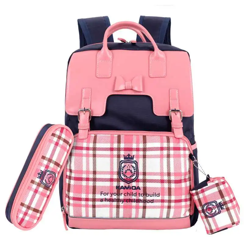 

Kamida Wholesale Stylish Stock Plaid Students Bag Cute Teen Girls School Backpack, Pink