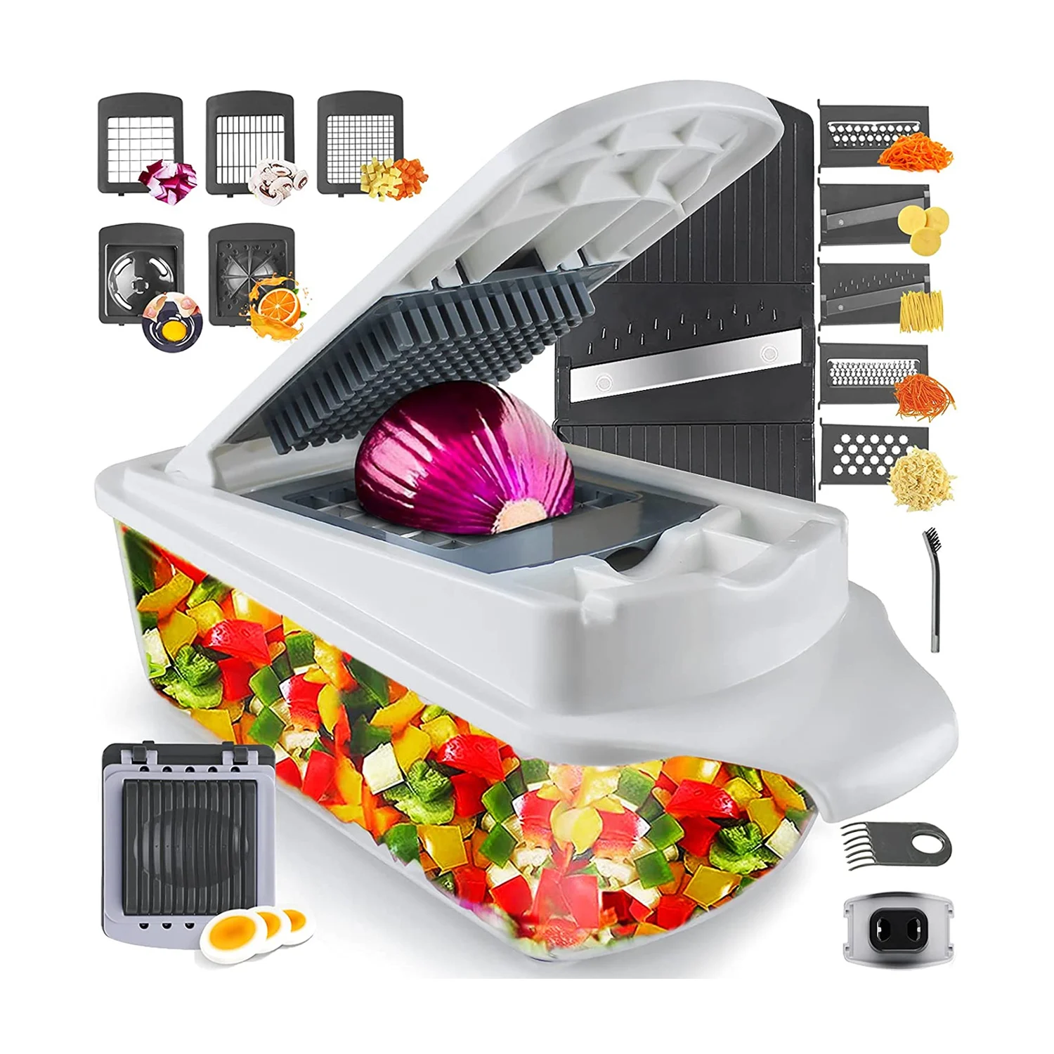 

2021 Amazon Top Seller Multipurpose Vegetable Mandoline Slicer Veggie Chopper for Onion Potato Tomato Fruit Salad, White or customize