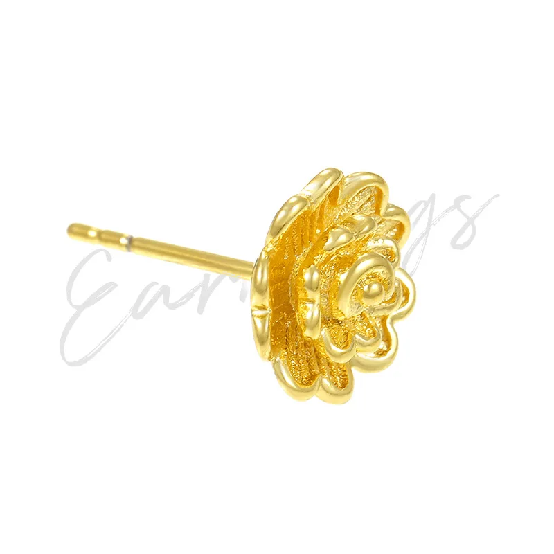 

24K Gold Stud Earrings for Women Fine Jewelry Simple Flower Earrings Female for Wedding Engagement boucle d'oreille oorbellen