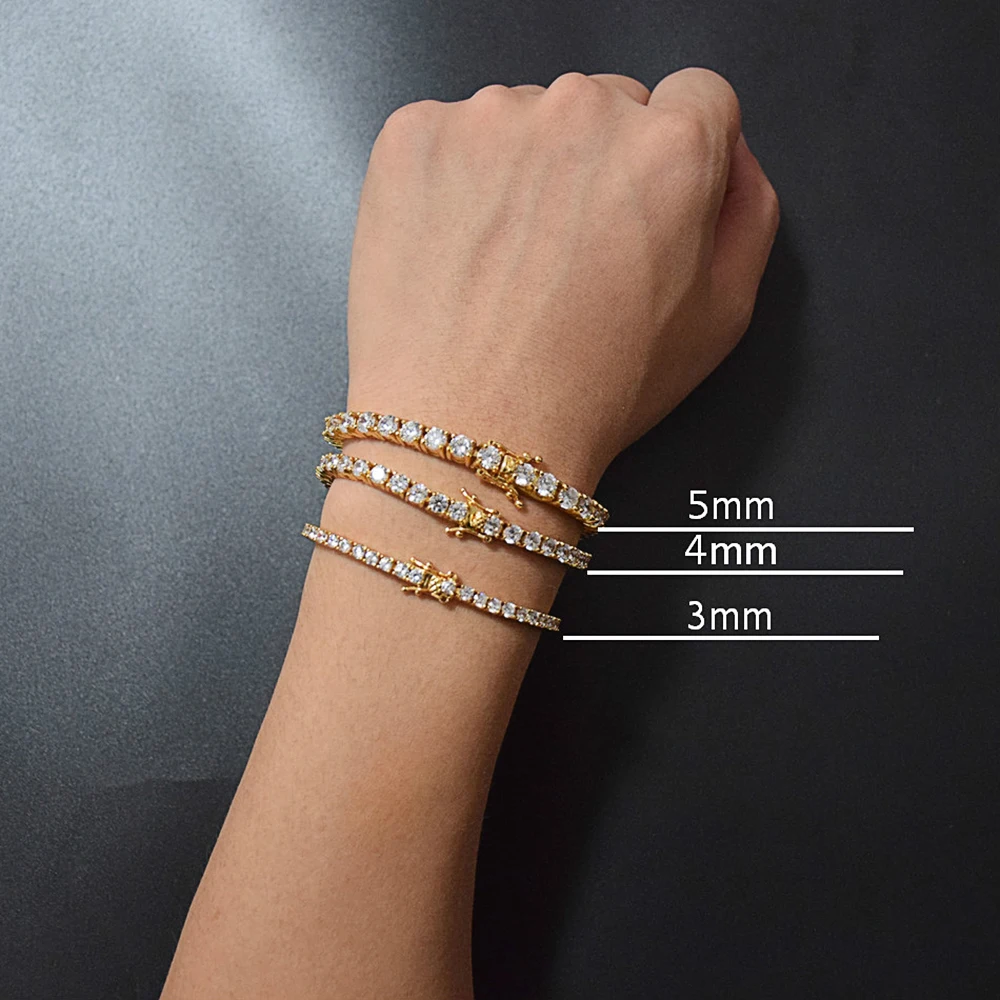 

2022 wholesale 18K gold YCD 3-6mm 7-9In Zircon Diamonds Cuban Chain Hip Hop Tennis Bracelet for women