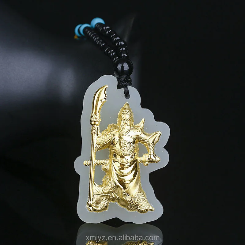 

3D Gold Inlaid Jade 4D Hetian Jade Pure Gold Guan Gong Pendant Men'S Men'S Domineering Necklace Shopping Mall Gold Shop Source