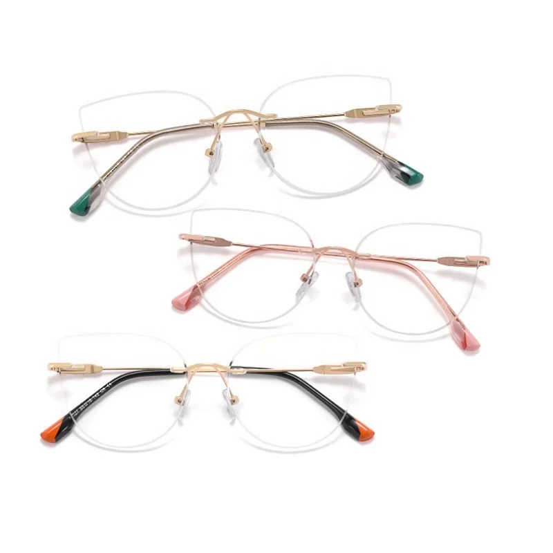 

Jiuling eyewear vintage women luxury brand eyeglasses fashion anti blue light rimless designer cat eye reading glasses