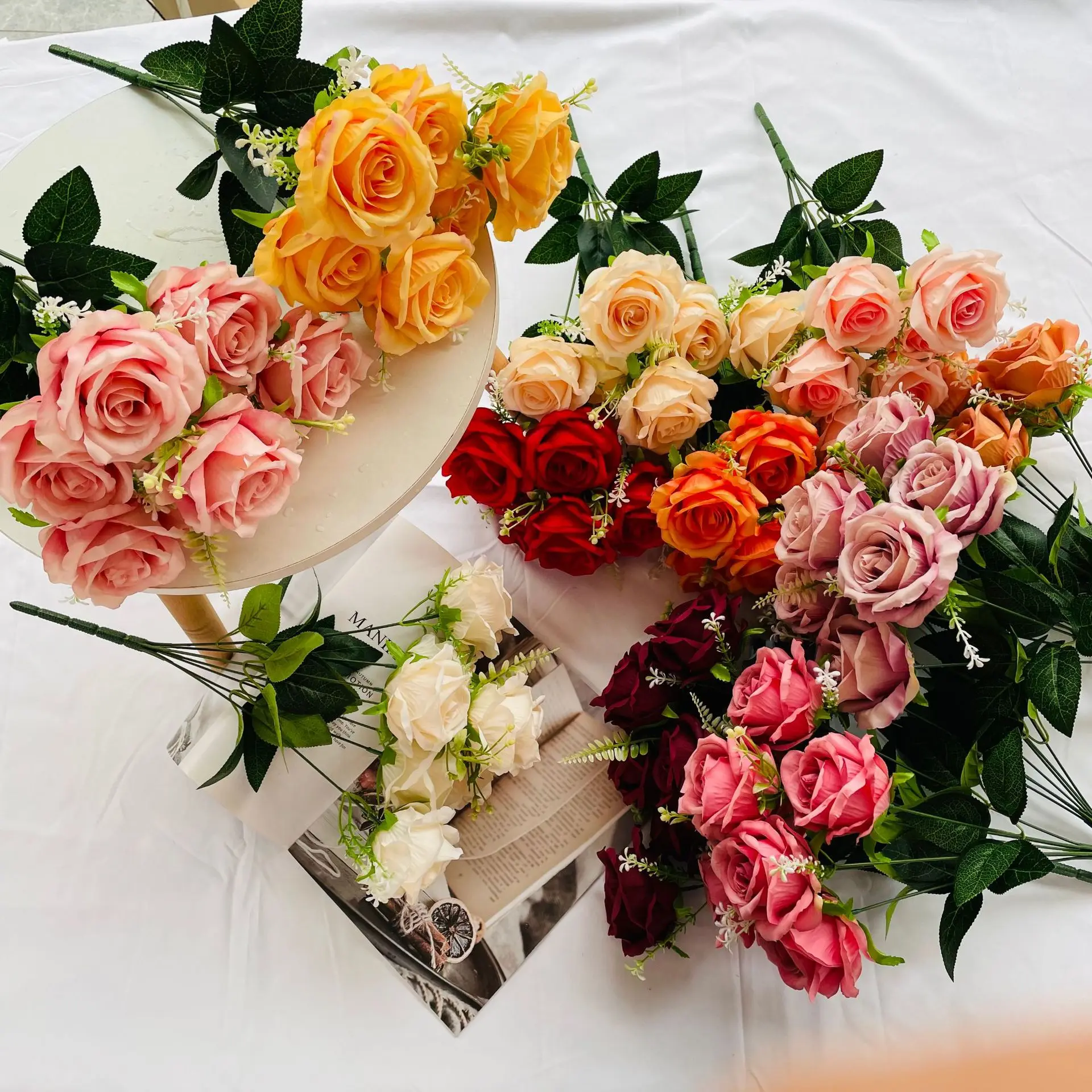 

Artificial flower European rose imitation flower wedding hand holding flower rose decorative ornaments fake bouquet, Colorful