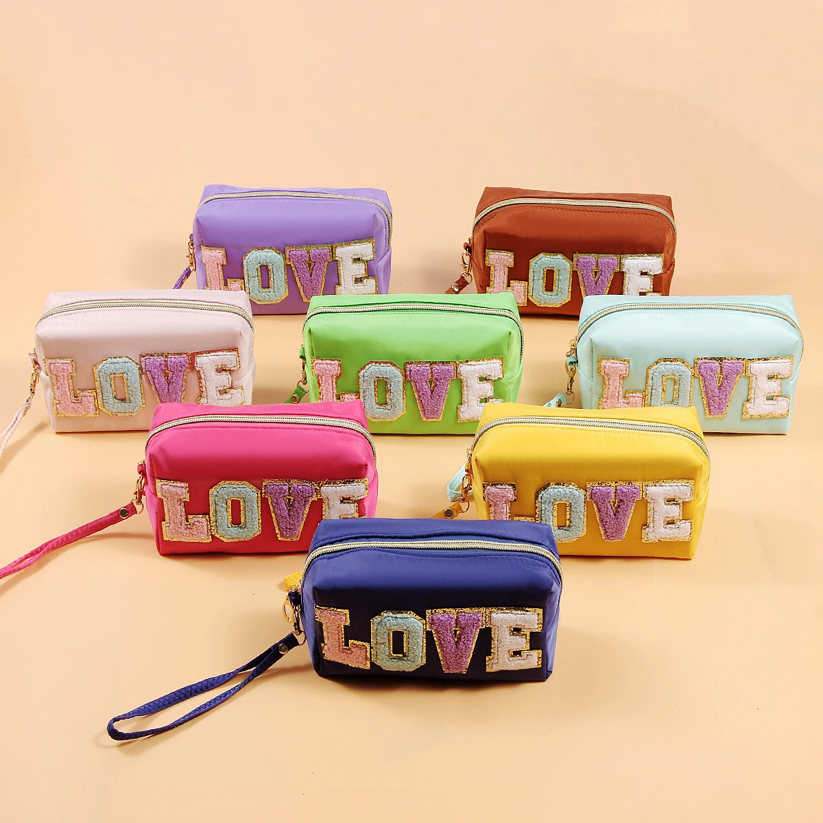 

Waterproof travel Nylon Makeup bag with handle Travel foldable Cosmetic toiletries bag with patches professional makeup bag