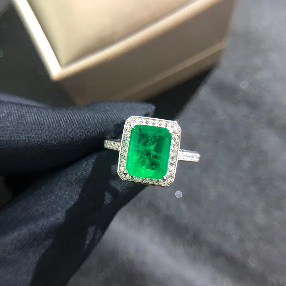 

SP10 Balry S925 Sterling Silver Euro American fashion emerald diamond ring elegant fashion women lady jewelry