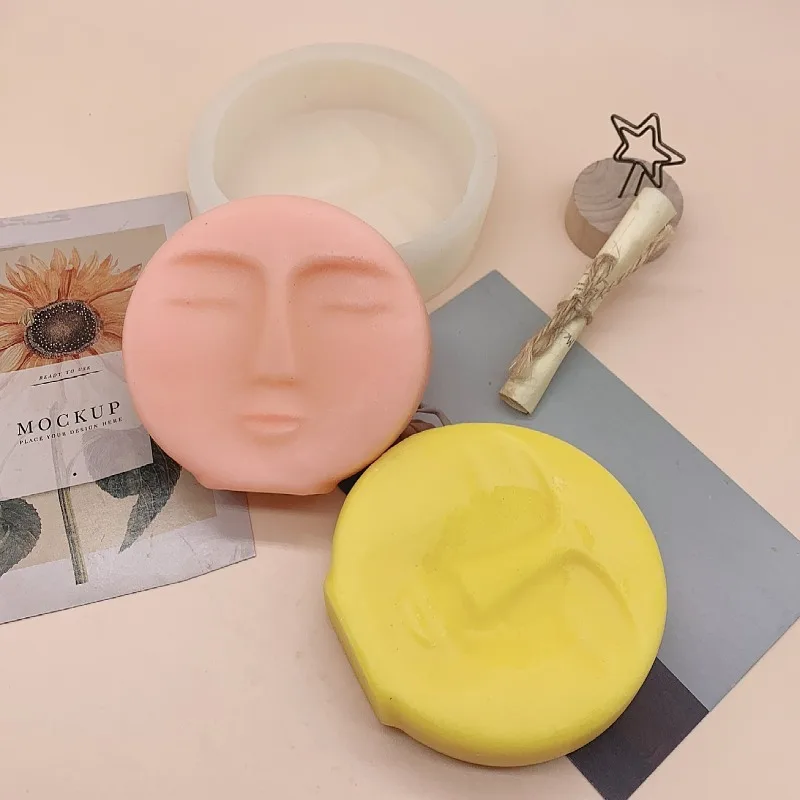 

Round Geometric Face Mold Home Aromatherapy Decoration Candle Plaster Face Silicone Mold