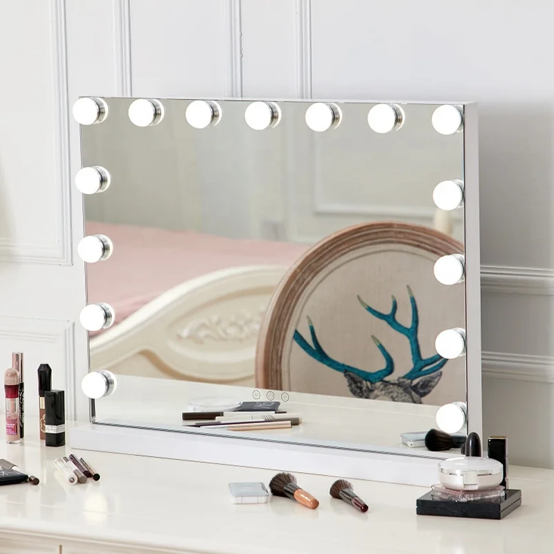

Desktop Vanity Mirror Light Home Wedding Hollywood Led Makeup Mirror With Led Night Bulb Light in White