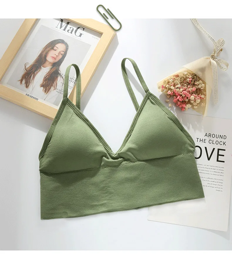 

Girl French triangle cup seamless wireless bra Thin Strap Bralette beauty back thin section small size bra