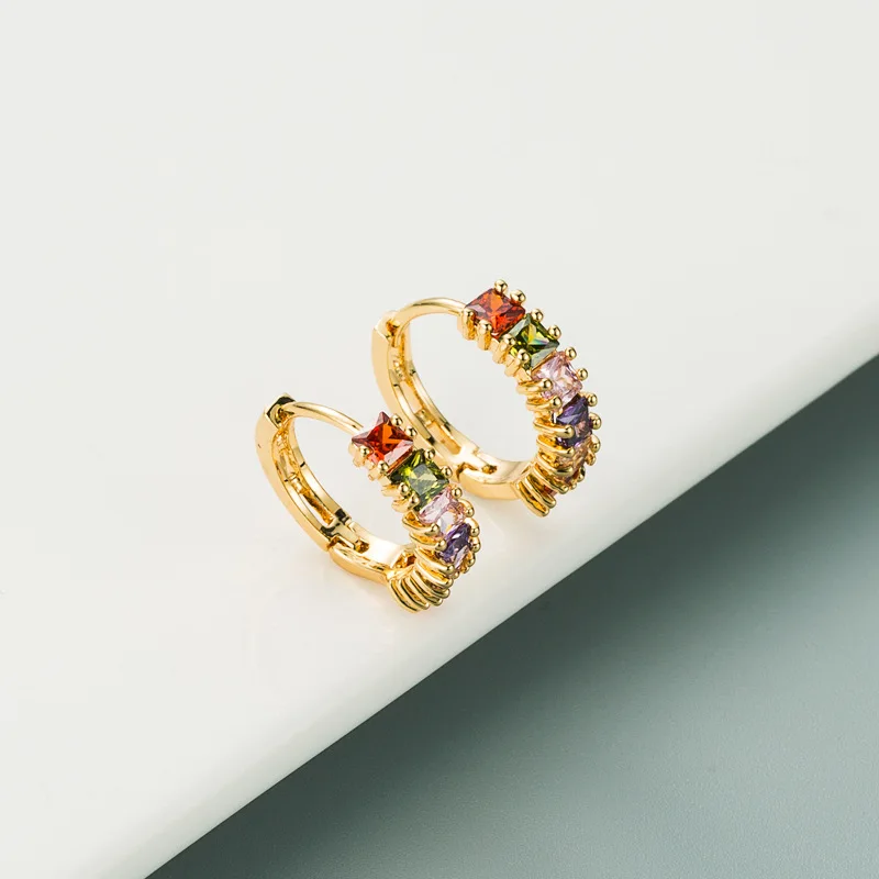 

Fashion Rainbow CZ Zircon Hoop Earrings for Women Girl Trendy Boho Colorful Crystal Ear Huggie Earrings Wedding Jewelry, White/rainbow/customized