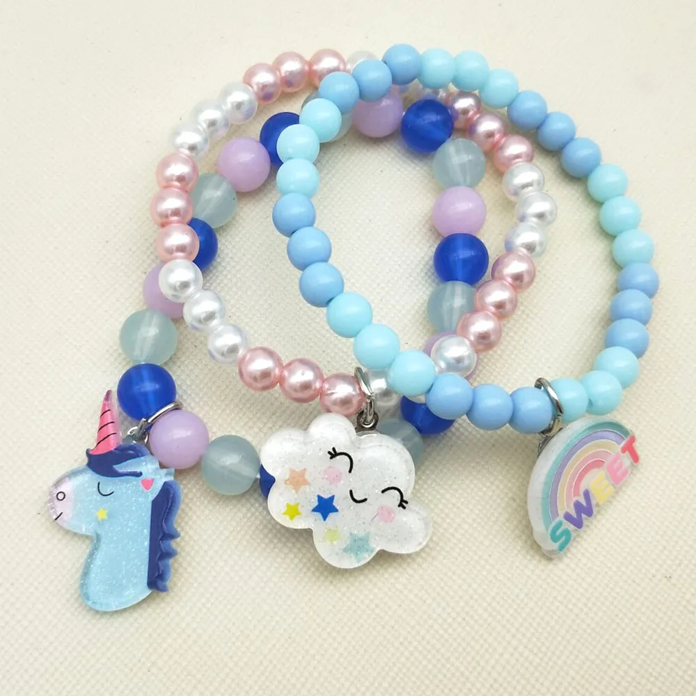 

Child Kids Beads Bracelets Bangles With Charming Mermaid/Rainbow/Clouds Pendants Beaded Bracelet Bangles