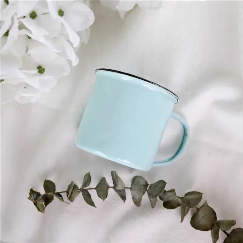 

White MetalTest Tumbler Cup Tea Paper Hang Tag Mugs Drinking With Black Speckle Custom Enamel Singapore Camping Mug Shape