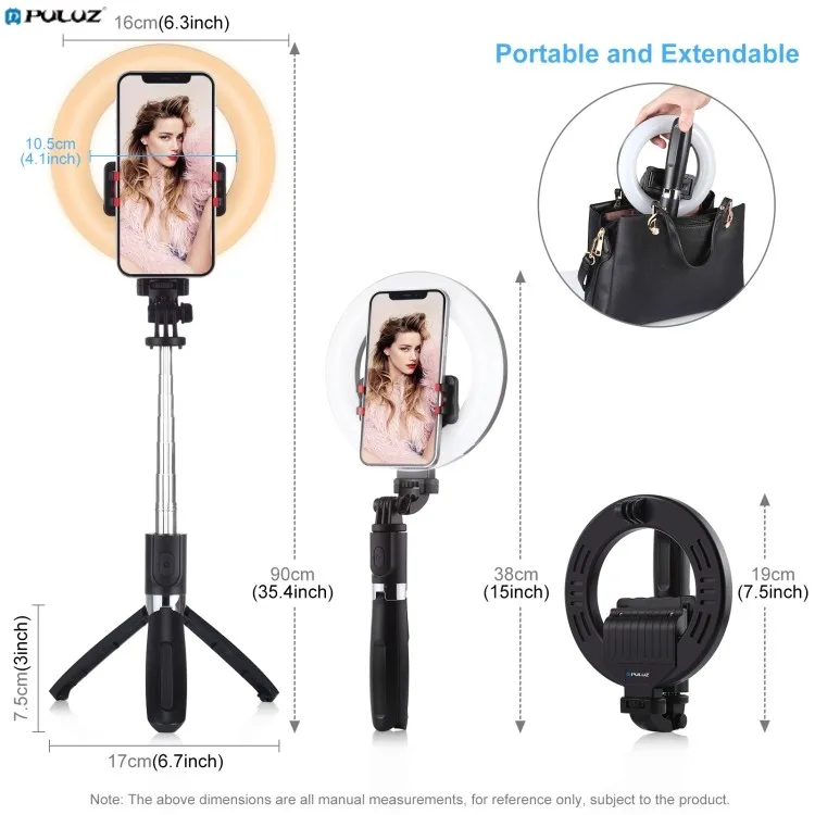 

Mini Portable PULUZ 6.3 inch 16cm Ring LED Live Broadcast Selfie Light BT Portable Ring Light for Selfie