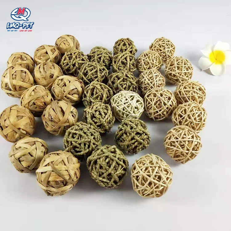 

Straw rope cat teeth cleaning toys pet bunny grass rope toy ball willow woven rattan raft handwoven Rabbit Grass Molar Ball