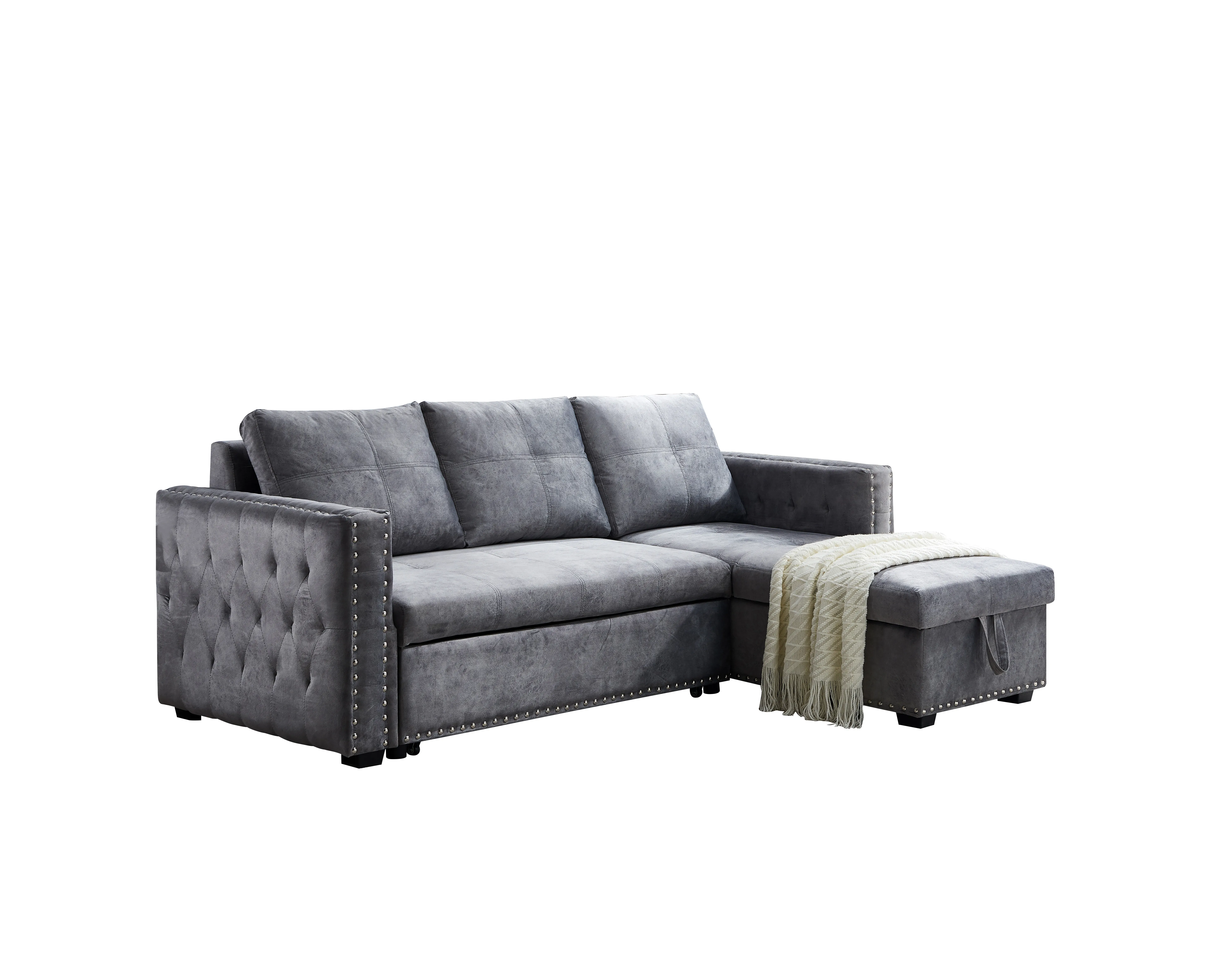 

Free shipping USA Sectional sofa with pulled Living Room Sofas and reversible chaise with storage both hands with copper nail,, Gray