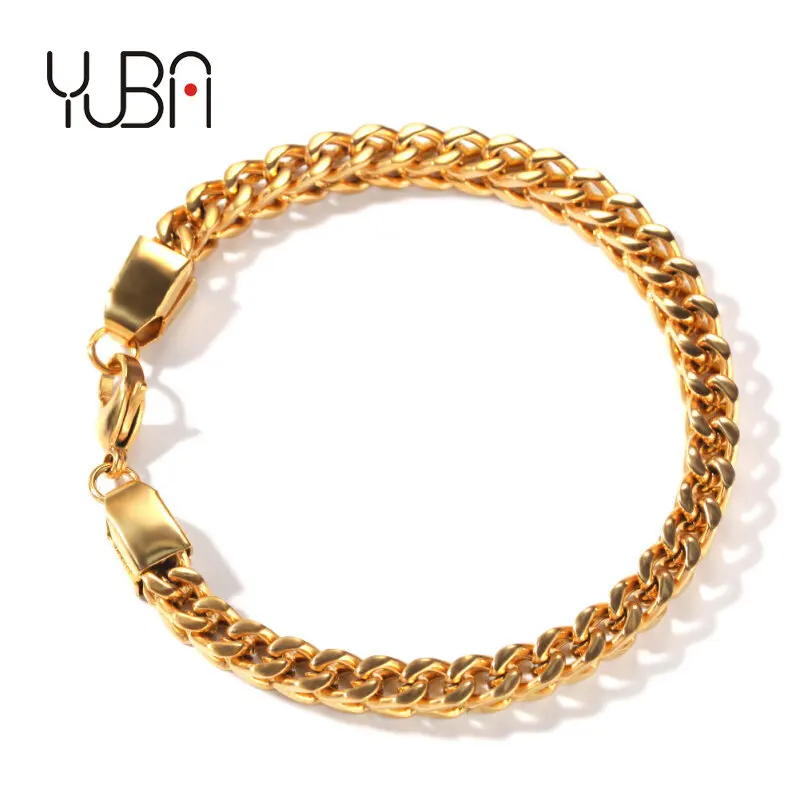 

Fashion Mens Stainless Steel Chunky Positive And Negative Chain Bracelet Gold Plating Steel Chain Hip Hop Jewelry Gift NBS1325