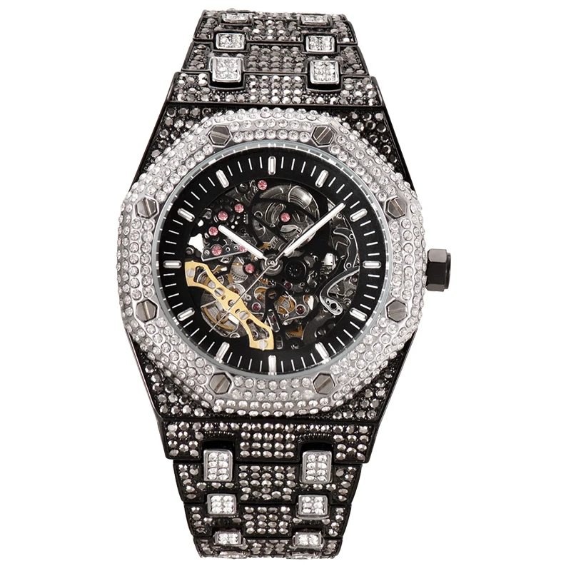 

Custom luxury gold stainless steel full diamond brand watch oem