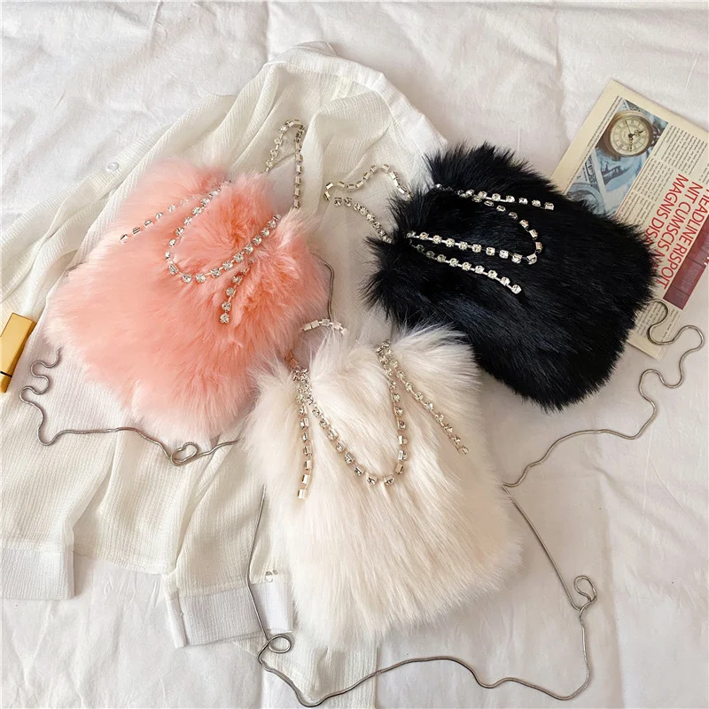 

High quality fur furry shoulder handbag evening chain designers handbags luxury handbags for women purses, 3 colors
