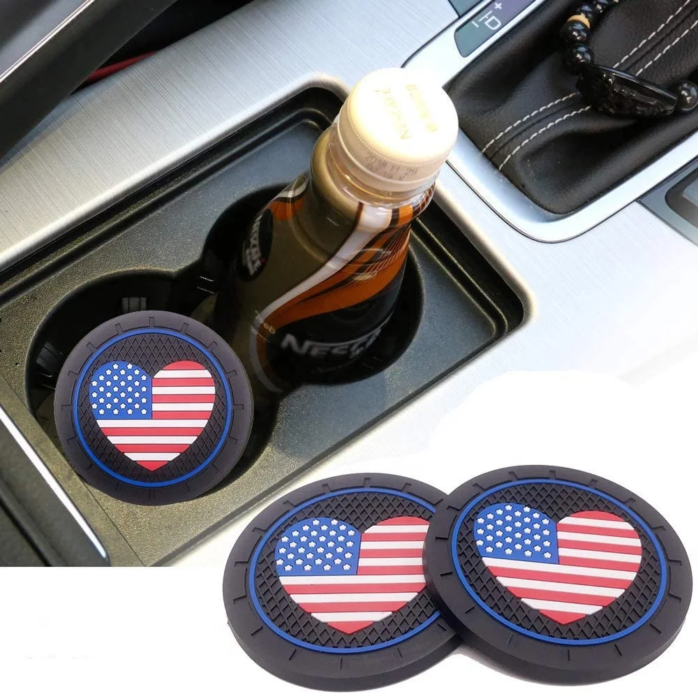 

Heart-Shaped American Flag Badge Cup Holder Coasters Sublimation Blanks Neoprene Car Coaster Interior Decoration Car Customized