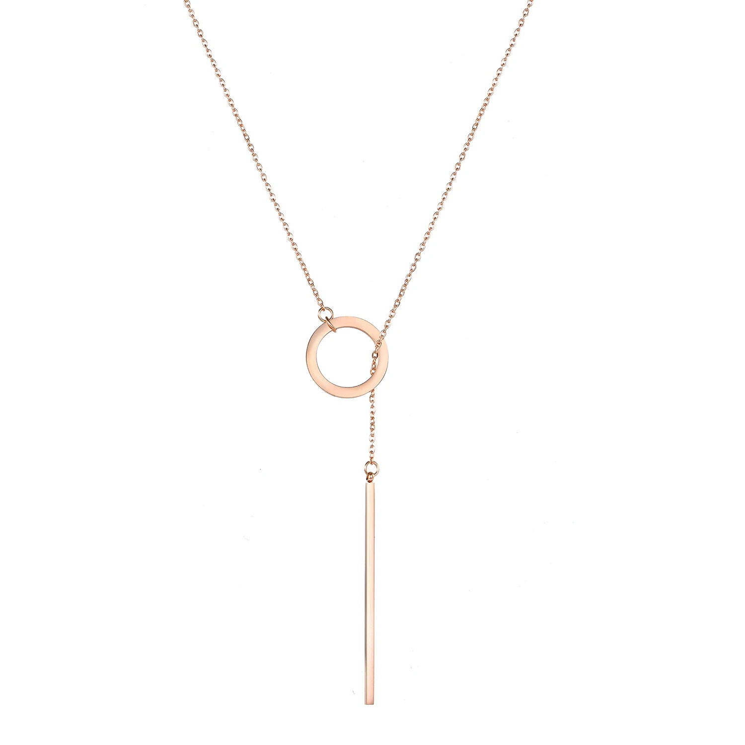 

Popular 18 inches Rose Gold Plated Round Circle Ring Necklace Stylish Pendant Necklace Stainless Steel Jewelry for Wholesale, Gold/silver/rose gold