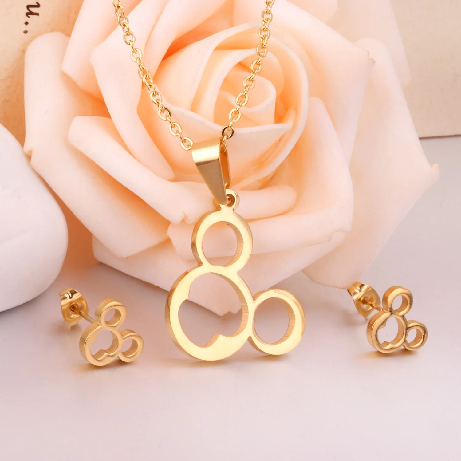 

Wholesale Price Fashion Stainless Steel Mickey Mouse Head Pendant and Earring Jewelry for Kids