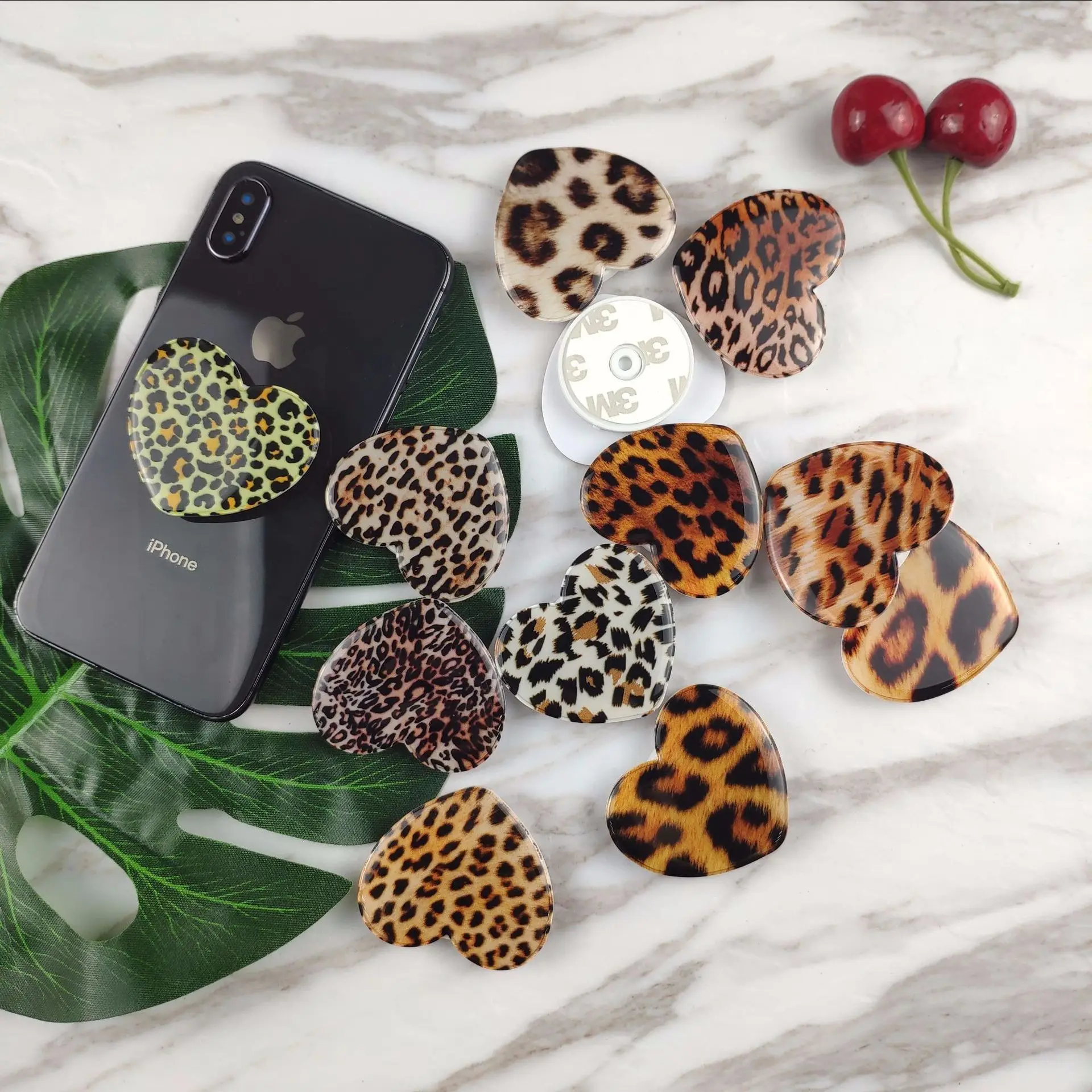 

heart shape leopard Customized logo print phone holder cell phone Brackets