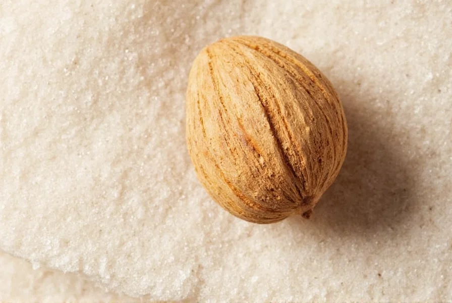Comparison of whole nutmeg fruit, mace covering, and separated nutmeg seed