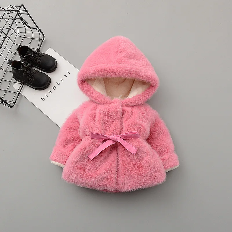 Shan-S Toddler Baby Girls Winter Faux Fur Windproof Coat,Childrens Long Sleeve Cartoon Rabbit Hooded Plush Padded Cotton Warm Outwear Jacket 