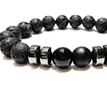 

Men lava stone bracelet black lava bracelet moonstone bracelet diffuser bracelet, Black color
