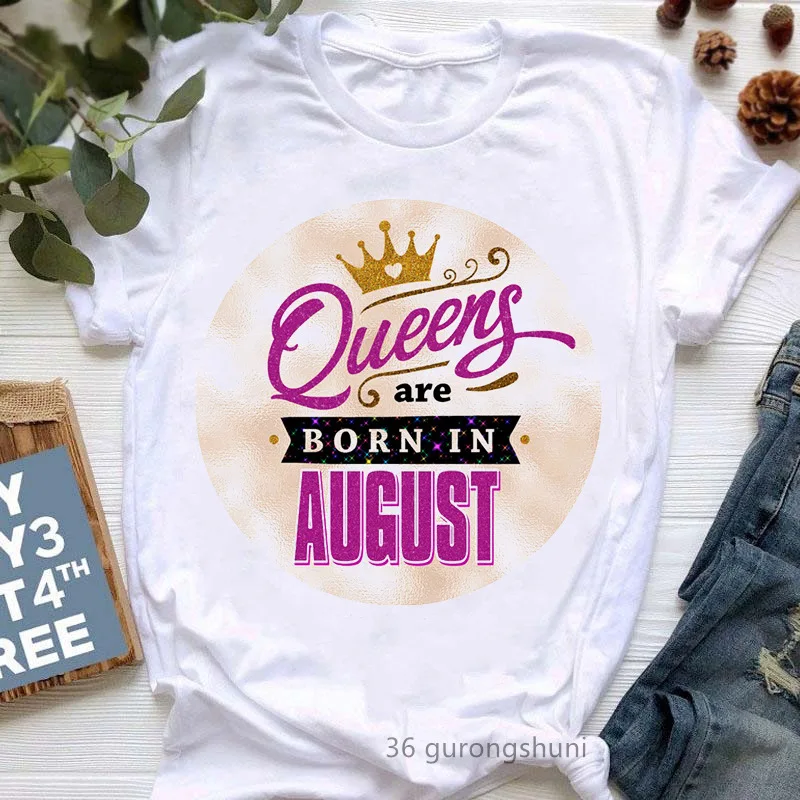 Custom Casual Top Queens Are Born in January December Crown Print Graphic StripesTshirt Women Oversized Birthday Gift Tee Shirt